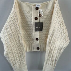 Le Lis Ivory Cable Knit Cardigan